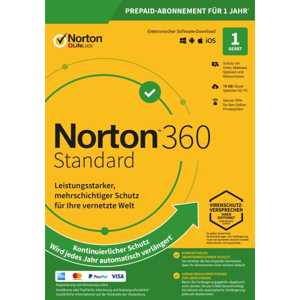 Norton 360 without Subscription (1 D - 1 Y) Standard incl. 10GB ESD